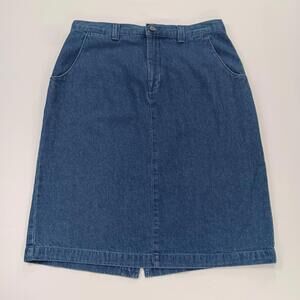 Lee Casuals Wrinkle Free RN#34783 Womens Blue Cotton Pencil Denim Skirt Size 14M
